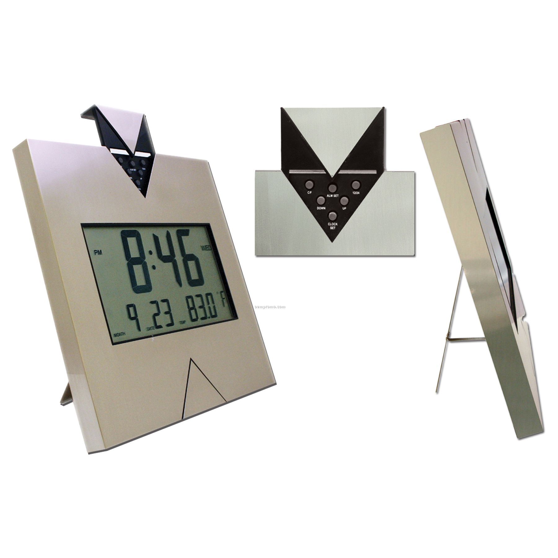 Stainless Steel Digital Alarm Clock W/ Calendar & Large Display