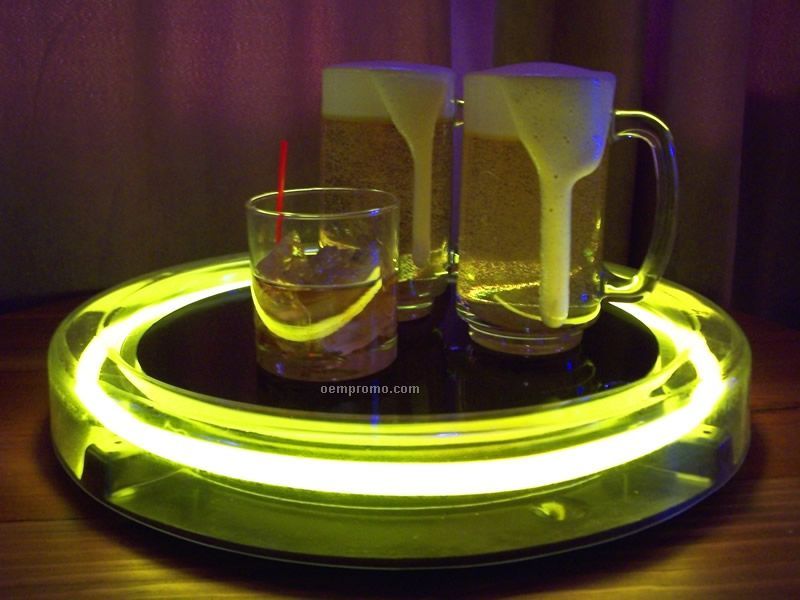 Yellow Round Light Up Serving Tray W/ 8 AA Battery Power