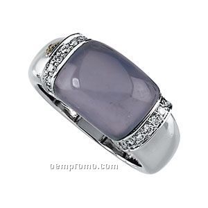 14kw Genuine Chalcedony Cabochon And 1/5 Ct Tw Diamond Ring