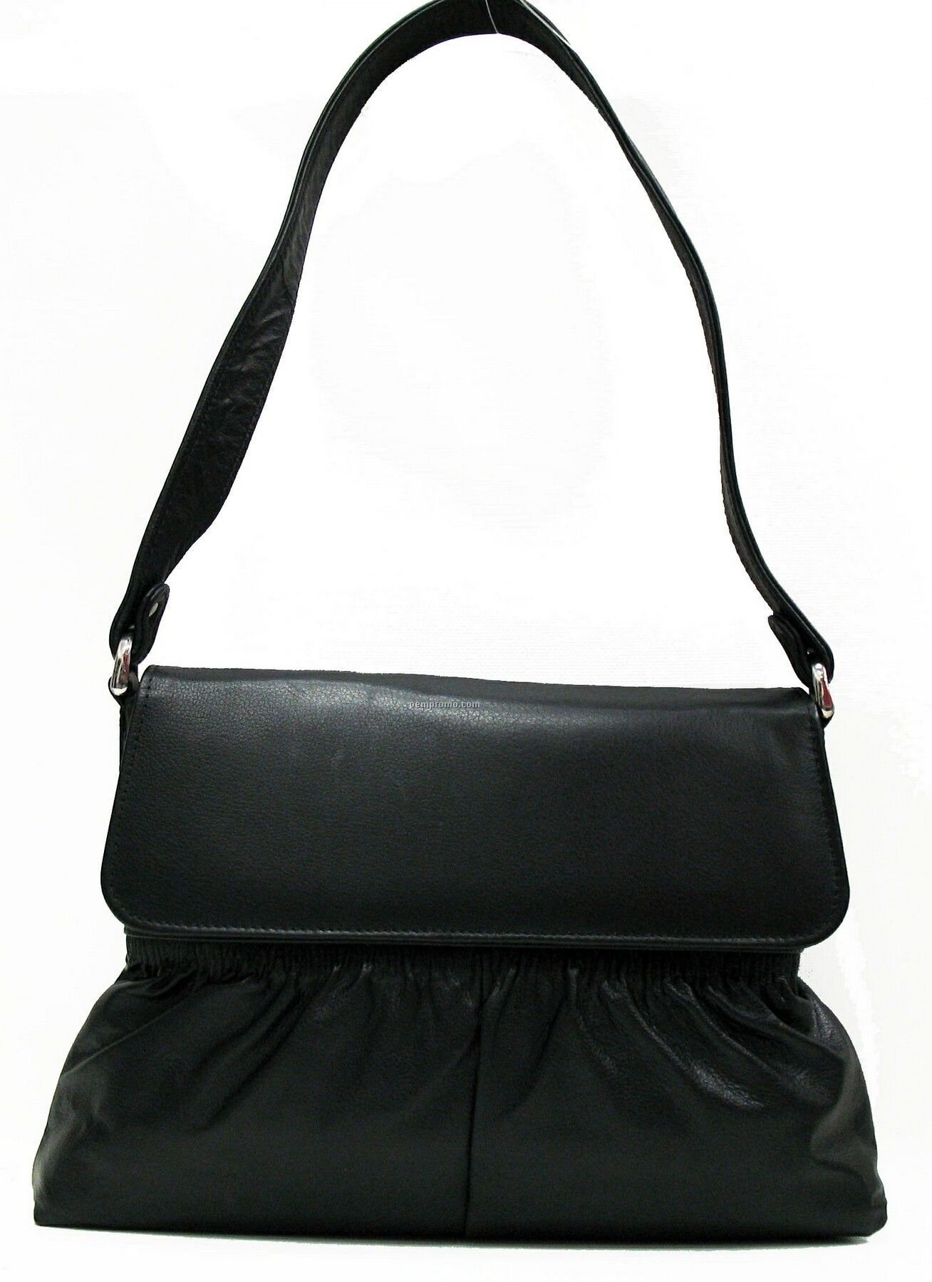 Black Shayla Stone Wash Cowhide Gathered Flap Bag