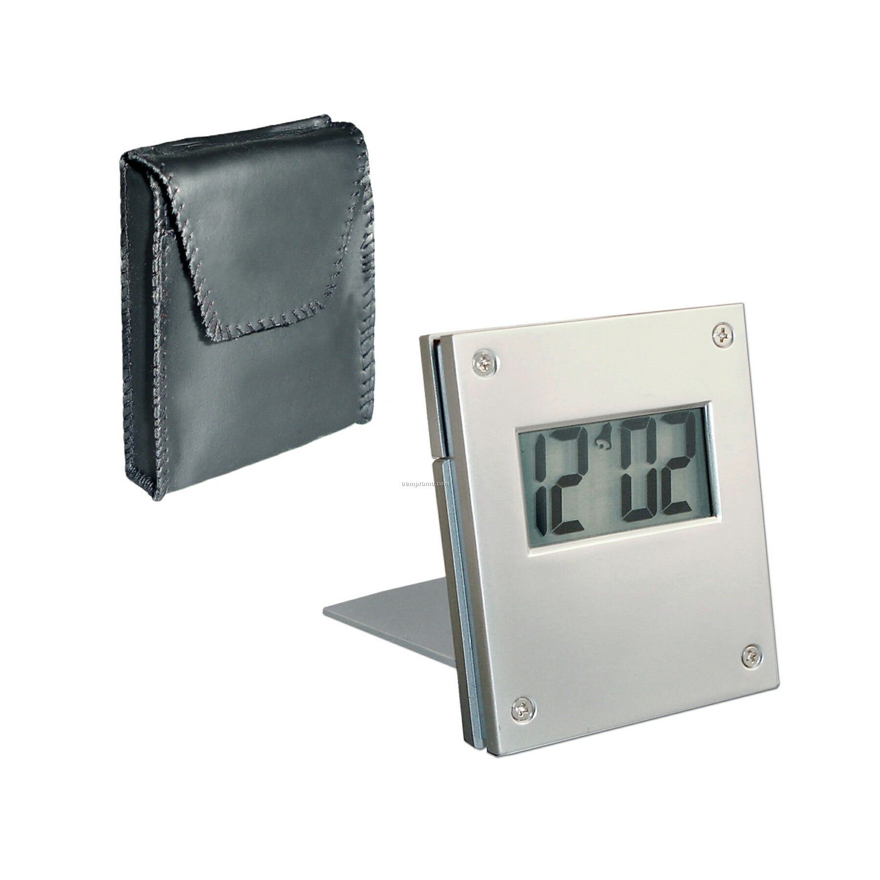 Brushed Aluminum Folding Alarm Clock W/ Digital Display
