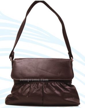 Dark Brown Shayla Stone Wash Cowhide Gathered Flap Bag
