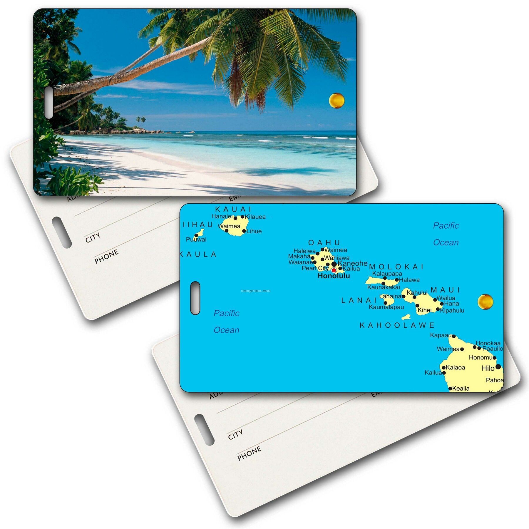 Privacy Tag W/3d Lenticular Images Of A Beach And Hawaiian Map (Blanks)