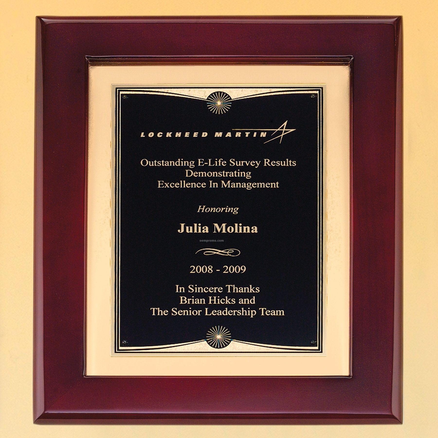 Rosewood Finish Frame W/ Sunbursts Design Border Engraving Plate