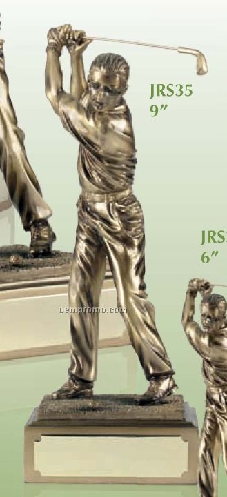 Swatkins Golf Awards Male Golfer Figures In An Antique Gold Finish / 9"