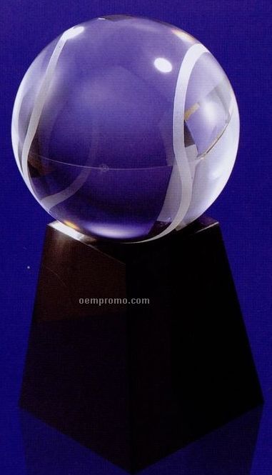 110 Mm Optical Crystal Glaze Ball Award W/ Marble Base