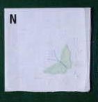 12" Ladies White Handkerchief With Light Green Butterfly