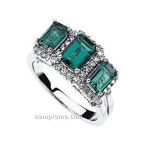 14kw Chatham Created Emerald And Diamond Ring