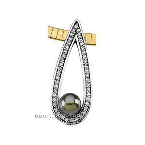 14kw Cultured Black Pearl And Diamond Pendant