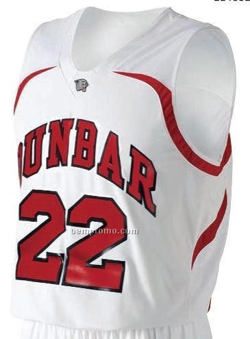 Dunbar Men's Poly Spandex Basketball Jersey Shirt W/ Contrast Trim (White)