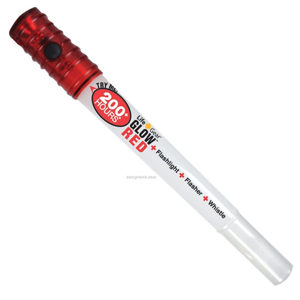 Life Gear Glow Stick Flashlight With Whistle & Lanyard - Red