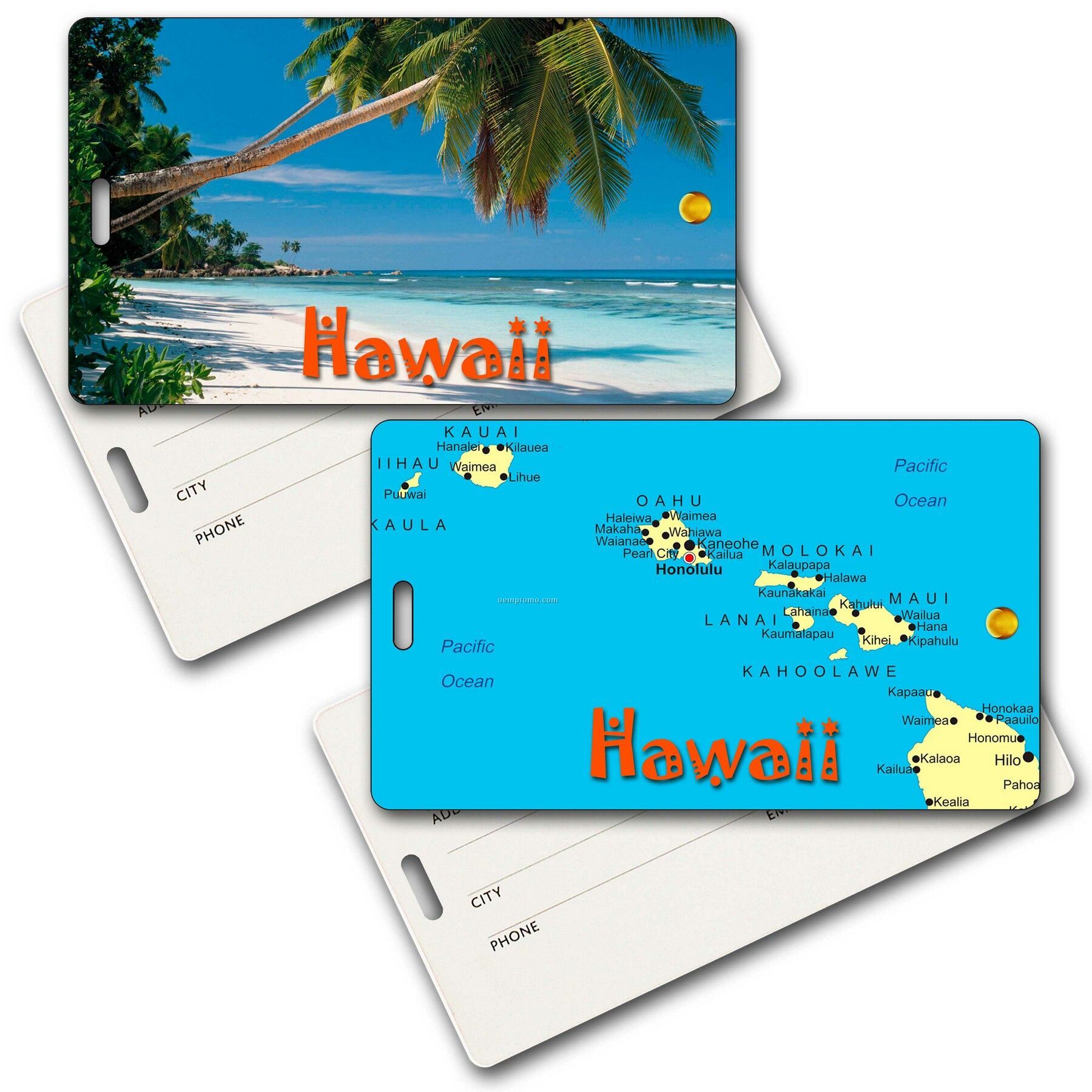 Privacy Tag W/3d Lenticular Images Of A Beach And Hawaiian Map (Custom)