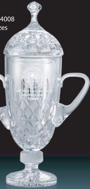 Spectacular Lead Crystal Vase Award W/ Wide Mouth / 18"