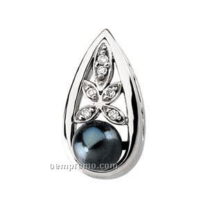 14kw Cultured Black Pearl & Diamond Pendant