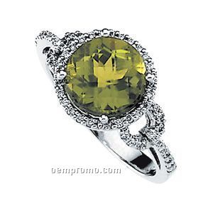 14kw Genuine Checkerboard Peridot And Diamond Ring