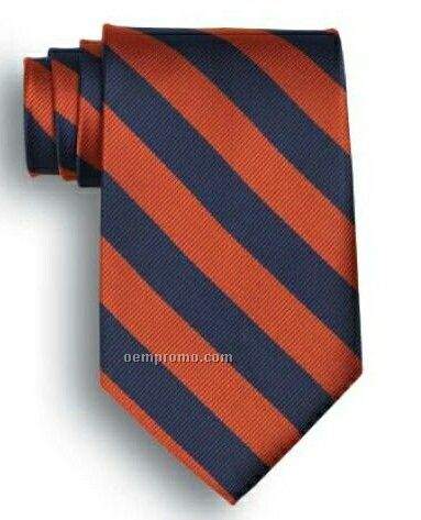 School Stripes Polyester Tie - Navy & Orange