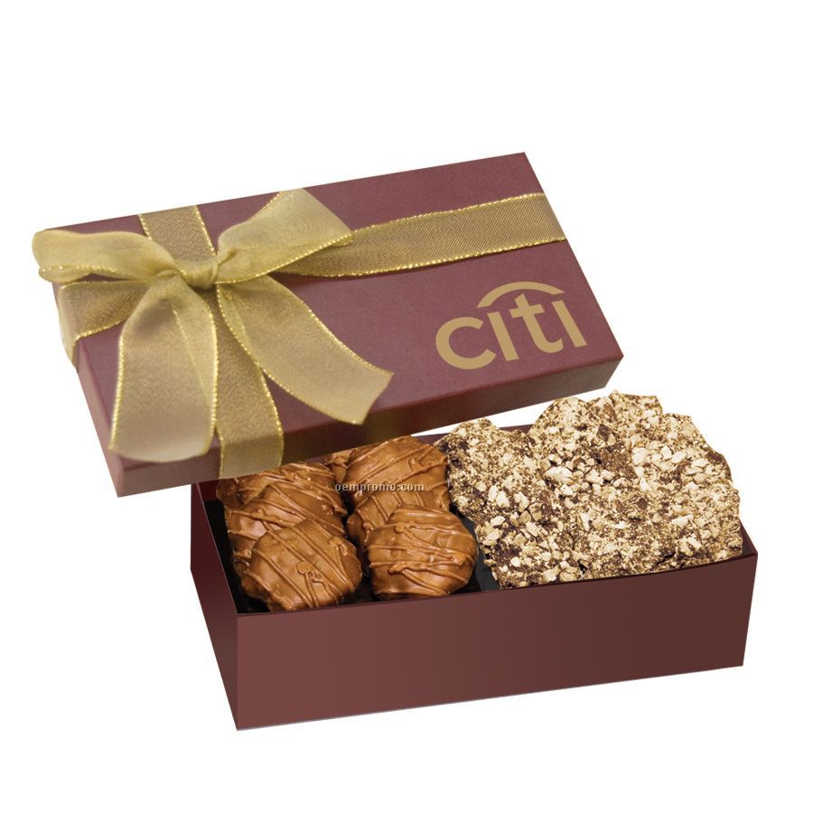 The Executive Burgundy Red Almond Butter Crunch & Cashew Turtles Box
