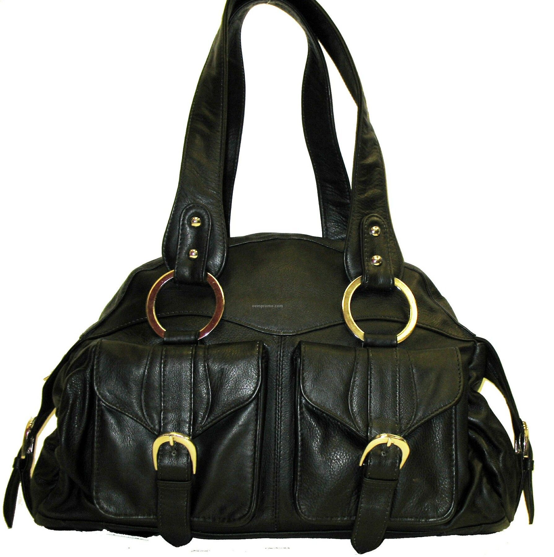 Black Divine Stone Wash Cowhide Divine Bag W/ Multiple Pocket