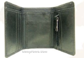 Black Men's Cowhide Tri-fold Wallet W/ Zipper Section