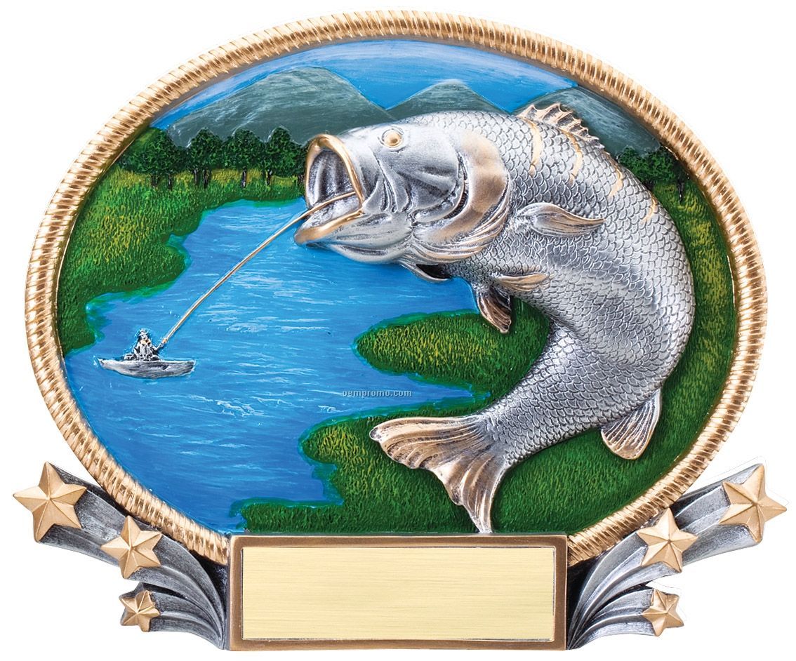 Fishing, Bass 3d Oval Resin Awards -large