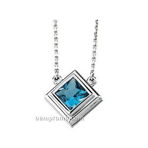 Ladies' 14kw 6x6 Genuine Swiss Blue Topaz Necklace