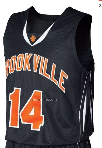 Men's Brookville Poly Mesh Basketball Jersey Shirt W/Contrast Trim (White)