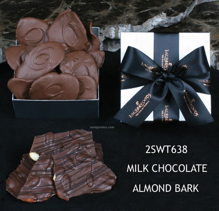 Milk Chocolate Almond Bark In A Silver Foil Gift Box (9 Oz)