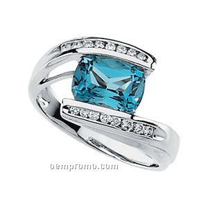 14kw Genuine Swiss Blue Topaz And Diamond Ring