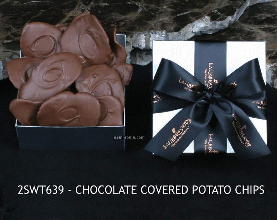 Chocolate Covered Potato Chips In A Silver Foil Gift Box (8 Oz)