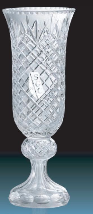 Hand Cut Crystal Vase W/ Wide Mouth & Round Bottom /18"