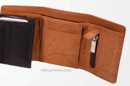 Men's Medium Brown Cowhide Tri-fold Wallet W/ Zipper Section