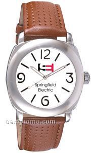 Pedre Torino Watch W/ White Dial/ Silver Trim And Brown Strap
