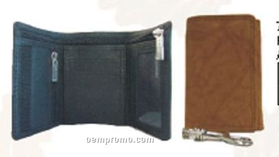 Black Cowhide Tri-fold Wallet W/ Chain