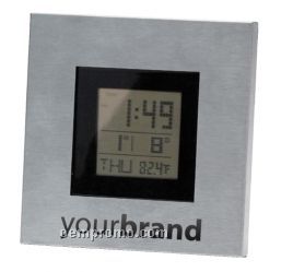 Brushed Silver Frame-style Alarm Clock/ Calendar And Thermometer