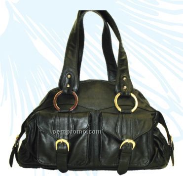Medium Brown Divine Stone Wash Cowhide Divine Bag W/ Multiple Pocket