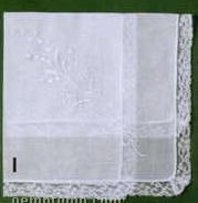 12" Ladies White Swiss Bridal Handkerchief With Baby's Breath And Bells
