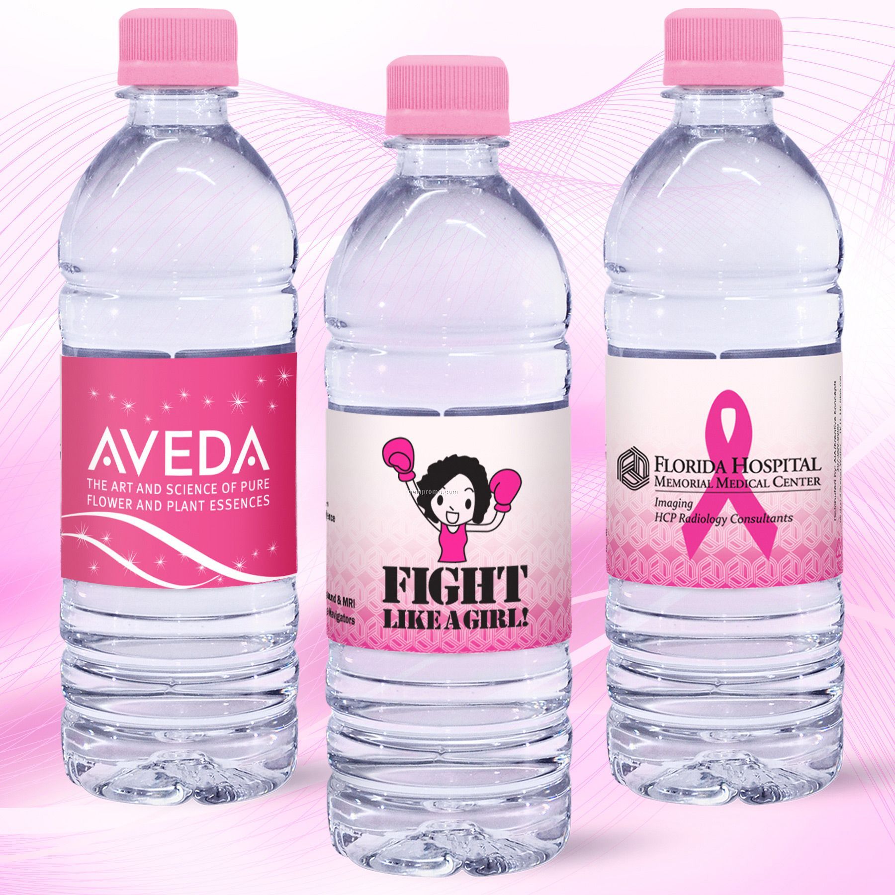 16.9 Oz. Custom Label Spring Water W/Pink Flat Cap - Clear Bottle