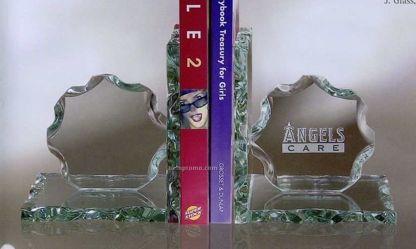 6"X6"X5-1/2" Jade Glass Book Ends W/ Rope Edge