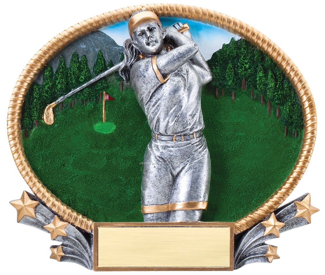 Golf, Female 3d Oval Resin Awards -large
