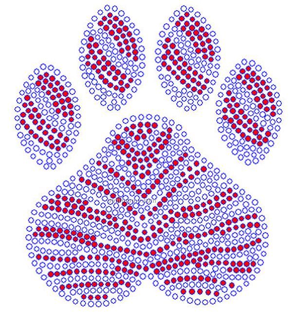 Paw Clear And Red Rhinestone Transfer