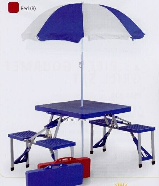 Picnic Plus ABS Plastic 4 Seat Portable Picnic Table W/ Umbrella