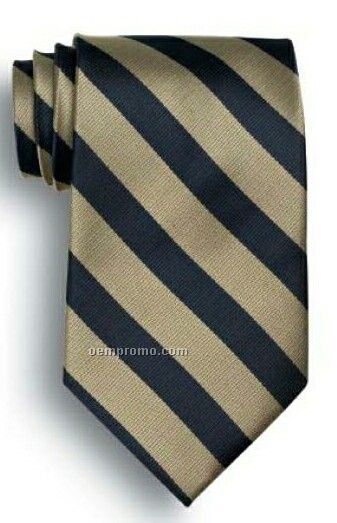 School Stripes Polyester Tie - Navy & Khaki