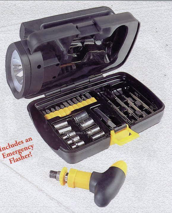 Tool Kit & Flashlight With Flasher - 28 Piece