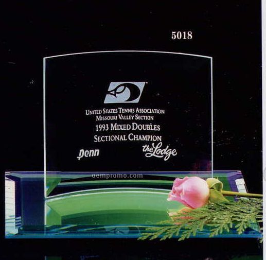 5" Jade Green Curved Glass Award On Mirror Base