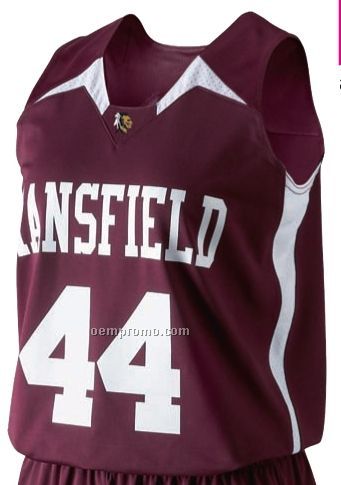 Ladies Mansfield Poly Spandex Basketball Jersey Shirt W/Side Stripes(White)