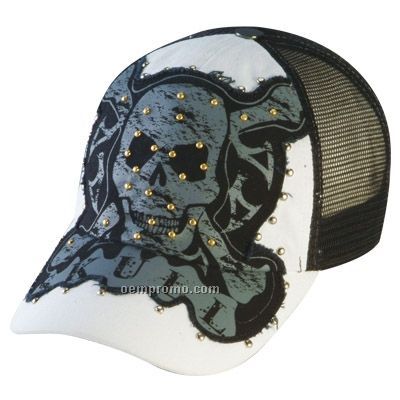 Rhine Stone Pre-embroidery Cap W/ Skull