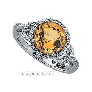 14kw Genuine Checkerboard Citrine And 1/5 Ct Tw Diamond Ring