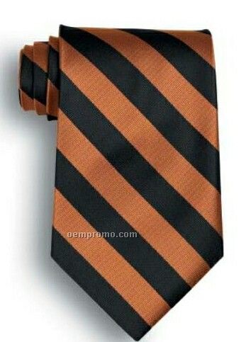School Stripes Polyester Tie - Black & Orange