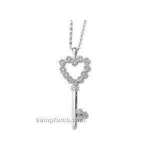 Ladies' 14kw 1/10 Ct Tw Diamond Round Heart Key Necklace