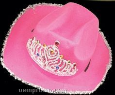 Pink Felt Rhinestone Tiara Cowboy Hat